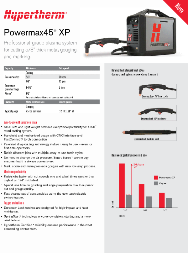 Hypertherm Powermax 45 Xp Mach Sys Cpc 180m 75h Torches 25′ 088123 Millerwelds